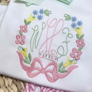 Chemise florale d&#39;été à couronne florale | Chemise à fleurs brodées Monogram