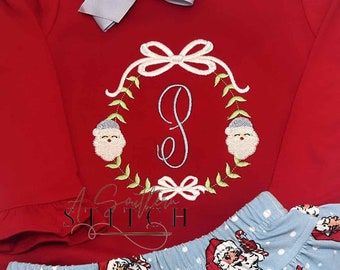 Monograma de corona de Navidad de Papá Noel azul / Camisa de Navidad / Camisa navideña / Bordado de monograma de Navidad