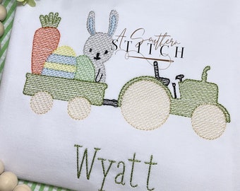 Easter Bunny Tractor Sketch Shirt + Light Blue Seersucker Short Set
