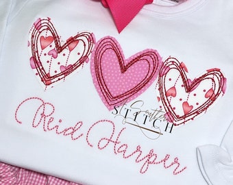 Heart Appliqué Trio / Ricamo / San Valentino Cuore / Camicia Increspatura Ragazza / San Valentino
