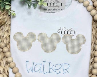Tan Gingham Maus Trio Appliqué Shirt oder Blase