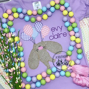 Girl Bunny with Balloons | Easter Shirt | Bunny | Easter Appliqué