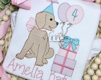 Puppy Birthday Shirt | Pup Sketch + Balloons | Girl Puppy Party