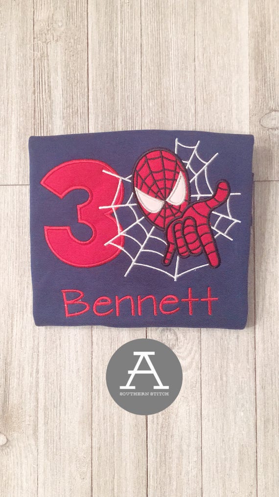 Spiderman Applique Birthday Shirt 3rd Birthday Happy Etsy