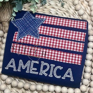 Amerikansk flagga-applikation | Fjärde juli-flagga | Applikation för flicka eller pojke, bubbeltröja