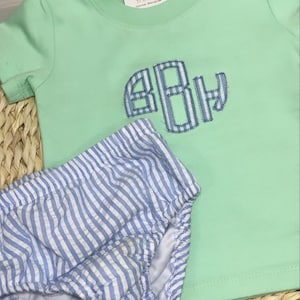 Monogrammed Seersucker Diaper Cover Set | Seersucker Diaper Cover | Appliqué Monogram | Boy or Girl Shirt