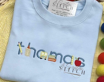 Zurück zu Schulalphabet-Namensmonogramm | Schultüte T-Shirt | ABC | mini Stickerei
