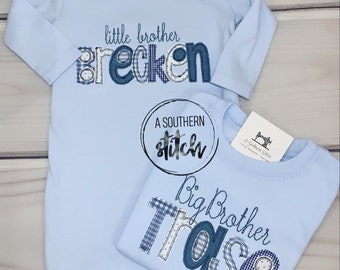 Big Brother Little Brother Shirt & Gown | Baby Announcement | Siblings | Appliqué | Monogram