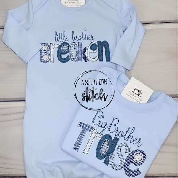 Big Brother Little Brother Shirt & Gown | Baby Announcement | Siblings | Appliqué | Monogram