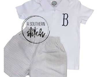 Monogrammed Polo Shirt + Seersucker Short Set