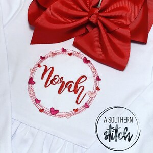 Valentine&#39;s Day Circle of Hearts Sketch | Monogram | Girls Vday Shirt or Dress