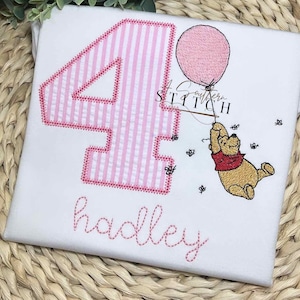 Fourth Birthday Vintage Bear + Balloon Sketch Birthday Shirt
