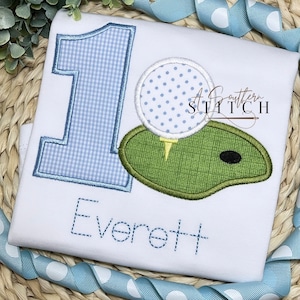 Gingham Hole in One Party | First Birthday | Golf Birthday Applique | Custom Birthday Shirt | Birthday Shirt