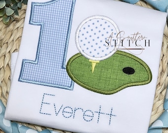 Gingham Hole in One Party | First Birthday | Golf Birthday Applique | Custom Birthday Shirt | Birthday Shirt