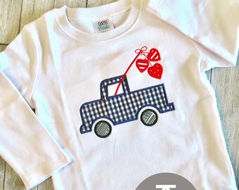 Fishing Hearts Truck | Appliqué | Boy's Valentine's Day Shirt