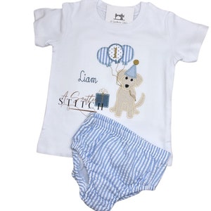 Puppy Pawty Diaper Set | Puppy Birthday Party Shirt | Balloons | Vintage Puppy | Appliqué