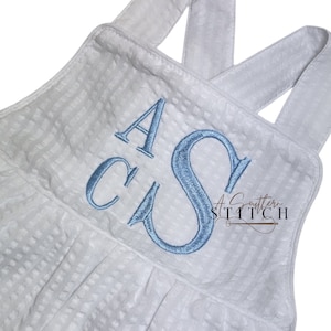 Monogrammed Seersucker Sunsuit | White Seersucker Sunsuit