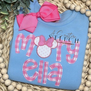Girl Mouse Ears Name Appliqué | Pink Gingham