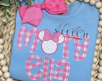 Girl Mouse Ears Name Appliqué | Pink Gingham