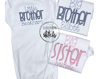Shirts grote zus kleine broer | Gingham-applicatie | Babyaankondiging | Broers en zussen | Applicatie | Monogram