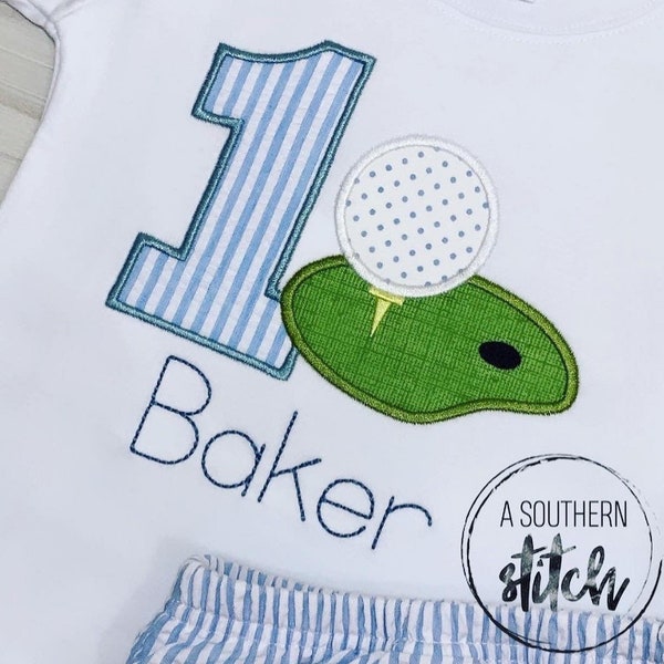 Hole in One Party | First Birthday | Golf Birthday Applique | Custom Birthday Shirt | Birthday Shirt