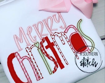Aplique navideño para niña / Camisa navideña para niña / Camisa festiva / Aplique navideño rosa y rojo