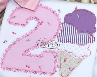 2nd Birthday Ice cream Shirt | Two sweet  | Summer Birthday | Appliqué Birthday Shirt