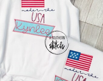 Hergestellt in den USA | 4. Juli | Applikation | Junge oder Mädchen