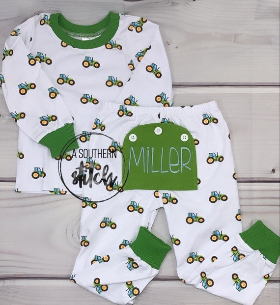 Boy Monogrammed Pajamas Tractor Pajamas Monogrammed Etsy