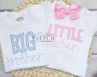 Big Brother Little Sister Shirts | Seersucker Appliqué | Baby Announcement | Siblings | Appliqué | Monogram