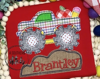 Back to School Monster Truck Appliqué  | Pencil and Apple | Boys Shirt | Monster Jam | Appliqué | Monogram