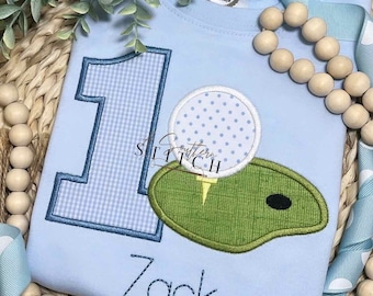Gingham Hole in One Party | First Birthday | Golf Birthday Applique | Custom Birthday Shirt | Birthday Shirt