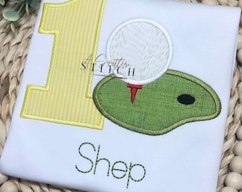 Seersucker Hole in One Party | First Birthday | Golf Birthday Applique | Custom Birthday Shirt | Birthday Shirt