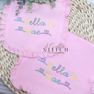 Monogrammed Ruffle Bib + Burp Cloth Set | Baby Gift | Monogram | Baby Set