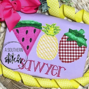 Summer Fruit Trio | Summer Shirt | Tooty Fruitie | Strawberry Pineapple Watermelon  Applique