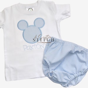Mouse Ears Appliqué Monogram + Gingham Diaper Cover Set