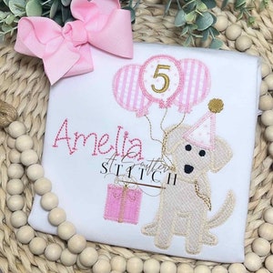 Girl Puppy Pawty Shirt Only | Ruffle Puppy Birthday Party Shirt | Balloons | Vintage Puppy | Appliqué