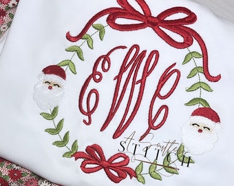 Moldura de bordado de laço de Papai Noel Monograma | Camisa de Natal | Traje de Natal | Natal