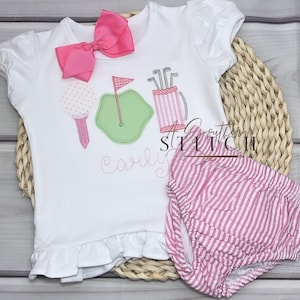 Girl Golf Trio Diaper Cover Set | Pink Seersucker Diaper Cover | Girl Golfer