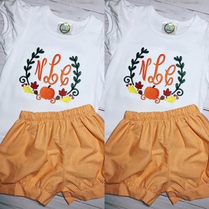 Monogrammed Pumpkin Wreath, Fall, Pumpkin Shirt, Girls Shirt, Pumpkin with Monogram