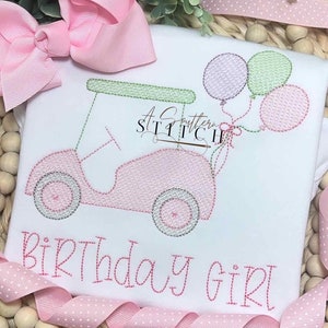 Koszulka z nadrukiem na urodziny dziewczynki Golf Cart | Balony Golf Cart Party | Pierwsze urodziny | Golf Birthday | Koszulka urodzinowa na zamówienie | Koszulka urodzinowa