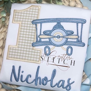 First Airplane Birthday Shirt | Time Flies | Vintage 1st Birthday Appliqué | Custom Birthday Shirt