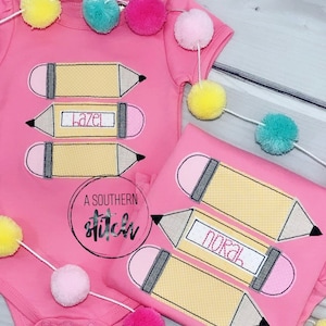 Zurück zu Schule Shirt | Bleistift-Trio-Applikation | Rüschen-Shirt | Kurze Ärmel