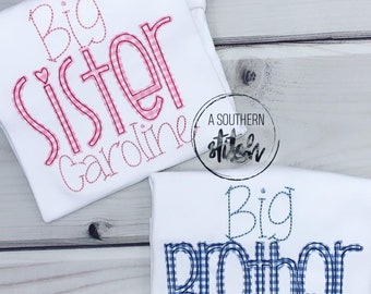 Big Brother Big Sister Shirts | Gingham Appliqué | Baby Announcement | Siblings | Appliqué | Monogram