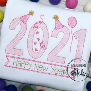 New Years 2021 Shirt | Girls New Year Shirt | 2021 Sketch | Embroidery