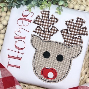 Boy Reindeer Applique | Rudolph the red Nose reindeer | Boy Christmas Shirt | Holiday Shirt | Christmas Applique