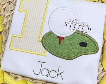 Seersucker Hole in One Party | First Birthday | Golf Birthday Applique | Custom Birthday Shirt | Birthday Shirt