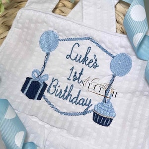 First Birthday Seersucker Sunsuit | First Birthday Embroidery | Custom Birthday Sunsuit