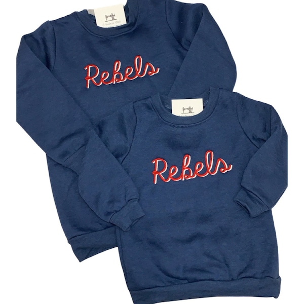 Red and Blue Script Toddler Embroidered Sweatshirts | Monogram | Embroidery