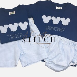 Gingham Mouse Trio Appliqué  + Gingham Diaper Cover Set